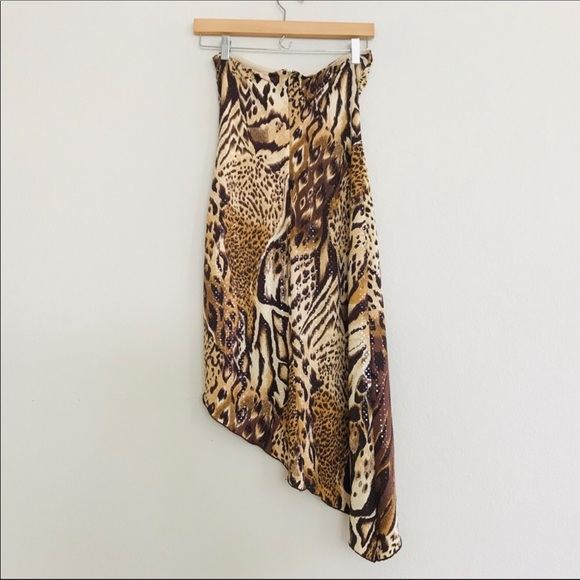Caché Animal Print Strapless Asymmetrical Dress 4 - Picture 3 of 5